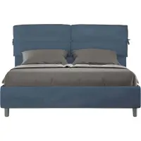 Ityhome - Letto senza rete imbottito 160x210 microfibra blu Nandy