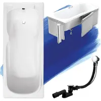 Besco Vasca rettangolare 140x70 con rivestimento in polistirolo, set di scarico e piedini GRATIS | Set completo 4in1 vasca originale in acrilico con sifone | BADLAND MAJKA