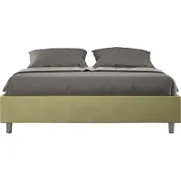 Ityhome - Letto matrimoniale francese con rete imbottito 140x210 microfibra tè verde Azelia