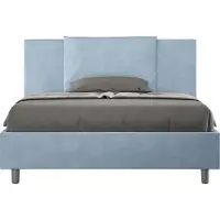 Ityhome - Letto matrimoniale francese con rete imbottito 140x190 microfibra azzurro Antea