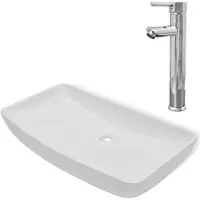 Syfax Lavello Bagno con Miscelatore in Vetroceramica Rettangolare Bianco