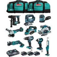 Makita Kit MK1004 (DHP484+ DTD154+ DHR171+ DGA504+ DJR183+ DBO180+ DJV182+ DHS680+ DML801+ DKP180+ 3x5.0Ah + DC18RD+ 2xLXT600)