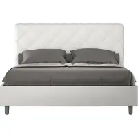 Ityhome - Letto matrimoniale francese contenitore imbottito 140x210 Pelle finta bianco Priya