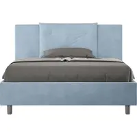 Ityhome - Letto matrimoniale francese con rete imbottito 140x210 microfibra azzurro Appia