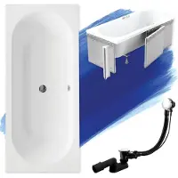 Badland Vasca rettangolare 180x80 con rivestimento in polistirolo, set di scarico e piedini GRATIS | Set completo 4in1 vasca originale in acrilico con sifone | BADLAND VITAE