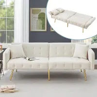 MODFU Divano multifunzionale 2 in 1 a due posti Divano relax con schienale e braccioli regolabili, divano letto pieghevole con funzione letto e rivestimento in velluto, bianco
