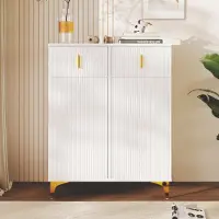 Flieks elegante cassettiera con 2 cassetti, credenza con 2 ante, scarpiera con pannelli strutturati, armadio cassettiera per camera da letto, 83x35x101cm, bianco