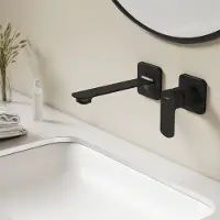 Emke Rubinetto lavabo a parete, rubinetto da incasso per bagno, miscelatore monocomando a 2 fori per lavabo 233x127x110 mm nero opaco