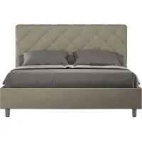 Ityhome - Letto matrimoniale francese contenitore imbottito 140x210 Pelle finta cappuccino Priya