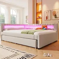 STILVORA Divano letto con rete, letto da giorno allungabile, letto imbottito 140×200 con contenitore, letto per ragazzi con USB + TYPE-C, struttura letto senza materasso