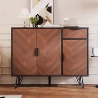 Merax Credenza in look legno con cassetti e 3 ante, credenza con ripiani regolabili e piedini in metallo, versatile cassettiera portaoggetti, nero