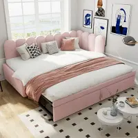Flieks Letto imbottito 90x200cm con letto estraibile, divano letto da giorno con schienale, letto per ragazzi con rete a doghe, divano letto da giorno in velluto, rosa