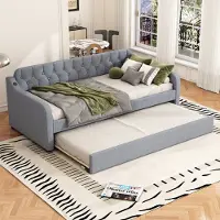 MODFU divano letto / letto da giorno 90 x 200 cm, letto per bambini con materasso, letto per ragazzi in legno con letto estraibile e porta USB, grigio