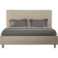Ityhome - Letto matrimoniale francese con rete imbottito 140x210 Pelle finta tortora Goya