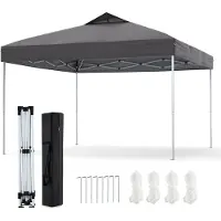 Costway Gazebo 3x3m, gazebo pieghevole, gazebo per feste, gazebo pieghevole, incl. 8 picchetti per il terreno & 4 corde per il vento & 1 borsa per il trasporto, gazebo da giardino, grigio