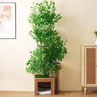 OKWISH Tiragraffi a forma di albero con 4 piattaforme e fori per gatti, poltrona per gatti con foglie rimovibili, poltrona per gatti in MDF resistente all'acqua e durevole, verde