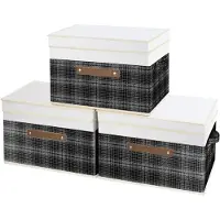 Sonstiges TYEERS Contenitore pieghevole con coperchio design patchwork set di 3 38x25x25 cm nero