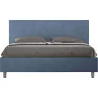 Ityhome - Letto matrimoniale francese contenitore imbottito 140x190 microfibra blu Adele
