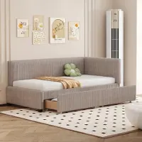 MODFU Divano letto daybed 90x200 cm con rete a doghe e due ampi cassetti portaoggetti, Daybed Letto per bambini per adolescenti, grigio (senza materasso)