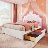Sweiko Letto imbottito, 140 x 200 cm, Luce ambiente telecomandata, Letto con 2 cassetti, Senza materasso, Bianco