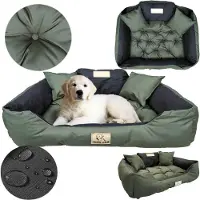 AIO Factory Cuccia per cani, divanetto impermeabile, 145 x 115 cm, spazio per il nome, lettiera, cuscini, divanetto, divano, recinto, verde