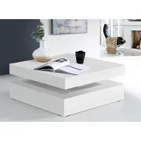 Forte Tavolino da salotto, piano girevole, quadrato, 78 x 78 x 36 cm, bianco lucido