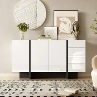 Merax Credenza lucida , credenza moderna con 2 ante e 4 cassetti, design elegante per soggiorno o sala da pranzo, bianco