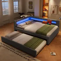 MODFU divano letto 140×200 per bambini con letto estraibile e materasso, letto da giorno con illuminazione LED, controllo tramite app e cavo, senza materasso, grigio