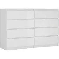 3Xeliving Cassettiera con 8 cassetti, bianco opaco / bianco lucido, 138 x 101 x 39 cm