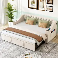 Flieks divano letto divano letto 90x190cm/180x190cm con letto estraibile, letto imbottito daybed con funzione di carico, letto per giovani letto per ospiti, velluto, beige