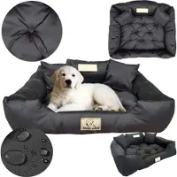 AIO Factory Cuccia per cani, divano impermeabile, 145 x 115 cm, spazio per il nome, lettiera, cuscini, divanetto, divano, recinto, nero