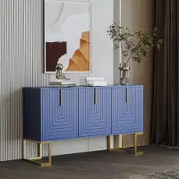 Merax Credenza a 3 ante con ripiani regolabili, cassettiera con base in metallo, credenza buffet, 138x80,5x40cm, blu