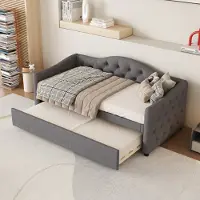 OKWISH Divano letto 90x200 cm con letto estraibile 90x190 cm e rete, divano letto, letto per bambini, letto per studenti (senza materasso) - grigio