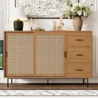Merax Credenza con 2 ante scorrevoli, 3 cassetti, ripiani regolabili, credenza in stile country per soggiorno sala da pranzo, natura