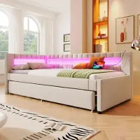 STILVORA Divano letto con rete, letto da giorno estensibile, letto imbottito 90×200 con contenitore, letto per ragazzi con USB + TYPE-C, struttura letto senza materasso