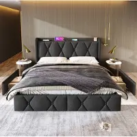 STILVORA Letto imbottito 160x200 cm, letto matrimoniale con 4 cassetti, letto per ragazzi con funzione di ricarica USB e rete a doghe in legno, grigio (senza materasso)