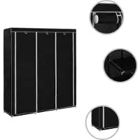 Syfax Armadio con Scomparti e Aste Nero 150x45x175 cm in Tessuto