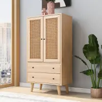 Merax Cassettiera con 2 ante in vimini rattan e 2 cassetti, credenza in legno, 60x40x120cm, rovere