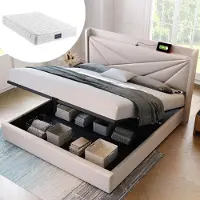 MODFU Letto contenitore 160 x 200 cm – 2 porte USB – Beige