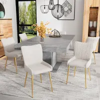 Flieks Set di 6 sedie da sala da pranzo , sedie da cucina con gambe in metallo dorato, sedia da soggiorno sedia da trucco sedie imbottite con rivestimento in velluto, beige