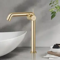 Emke Miscelatore monocomando per lavabo, miscelatore per bagno 332x220x76 mm, risparmio idrico, protezione anticorrosione, ottone senza piombo, oro champagne
