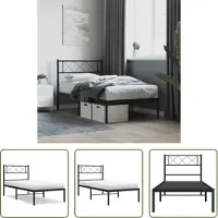 The Living Store Struttura letto con testiera in metallo nero 75x190 cm