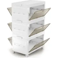 Costway 126 L scatole di plastica impilabili con coperchio organizzatore armadio pieghevole con ruote confezione da 3 pz