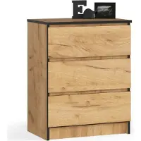 3Xeliving Cassettiera 3 cassetti, rovere Craft, H: 77 cm, L: 60 cm, P: 40 cm