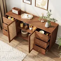 OKWISH Armadio da cucina con ampio spazio di archiviazione, armadio a 6 cassetti con 2 ante in PE, armadio a cassetti per il soggiorno, 160 x 40 x 90 cm, Marrone