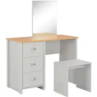 The Living Store Comodino con specchio e sgabello Grigio 104x45x131 cm
