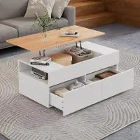 Merax Tavolino regolabile in altezza 100x50cm con 2 cassetti e vano portaoggetti nascosto, tavolino da divano in look legno bianco, tavolino con funzione di sollevamento, moderno per il soggiorno
