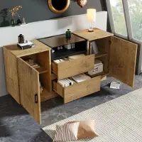 Flieks Cassettiera Mobile da soggiorno con cassetti e vani a giorno, credenza Cassettiera con ripiani regolabili, Rovere