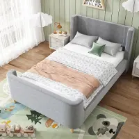 STILVORA Lettino per bambini 90x200 cm, lettino imbottito a slitta con motivo cosmico, struttura letto per ragazzi, velluto, grigio (senza materasso)