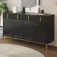 STILVORA Credenza con 4 cassetti, cassettiera con ripiani rimovibili in laminato, mobile di servizio con maniglie e gambe in metallo, nero